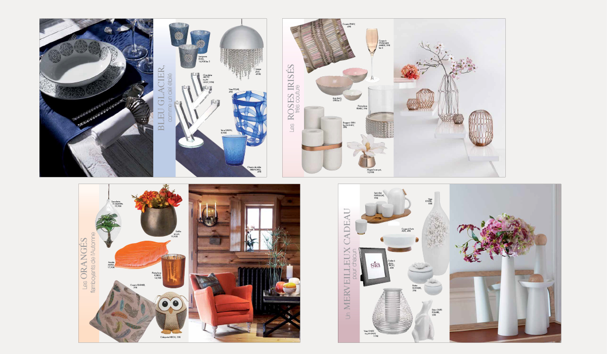 Fiches techniques et supports merchandising des collections Sia Home Fashion marque de décoration et art de vivre