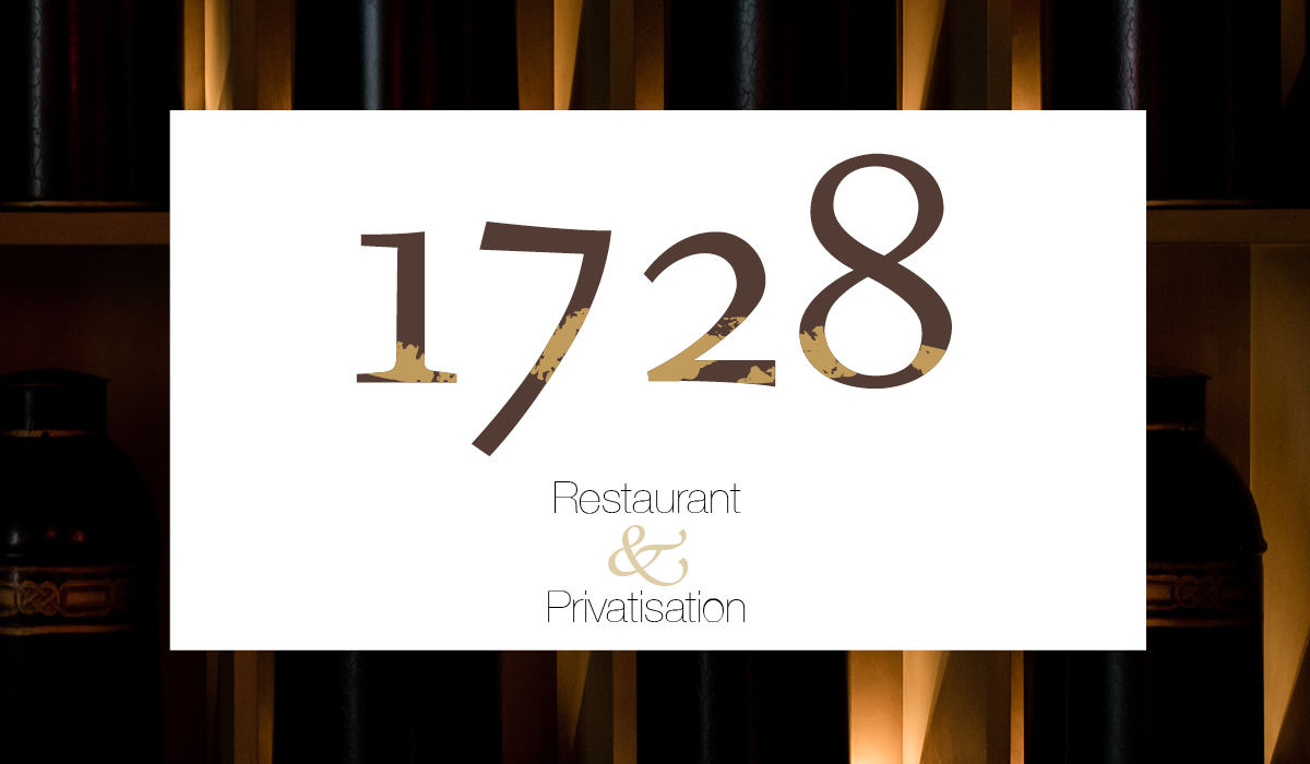 Logo 1728 Restaurant & Privatisation sur support de communication
