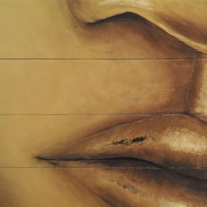 Détail d'une peinture contemporaine représentant un visage dans la lumière